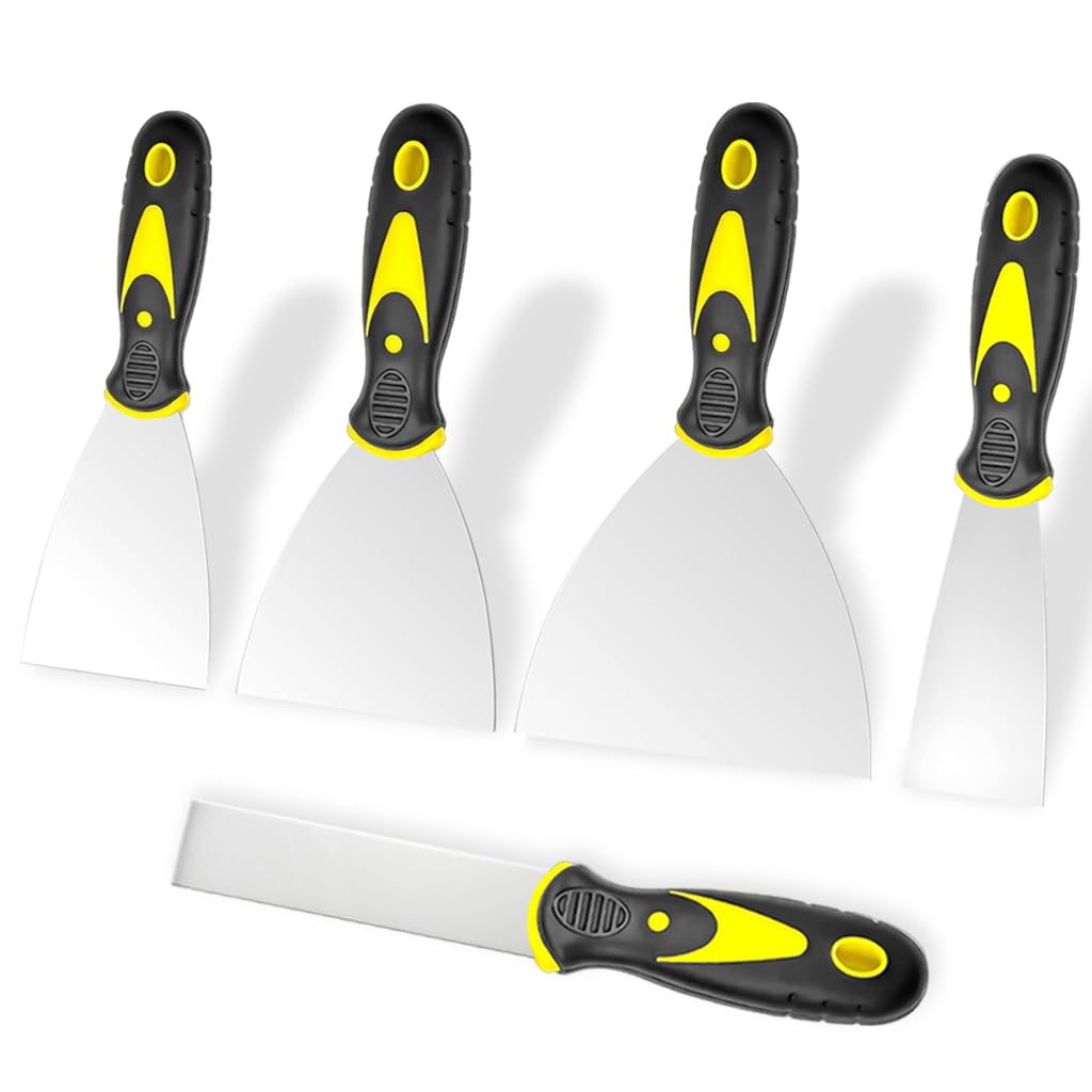 HASTHIP 5PCS Putty Scraper Multi Size Stainless Steel Paint Scraper Tool 1/2/3/4/5 inch Putty Scraper Wide Edge Putty Tools Narrow Putty Scraper for Spackling, Wallpaper Scraper, Spatula Scraper HASTHIP 5PCS Putty Scraper Multi Size Stainless Steel Paint Scraper Tool 1/2/3/4/5 inch Putty Scraper Wide Edge Putty Tools Narrow Putty Scraper for Spackling, Wallpaper Scraper, Spatula Scraper